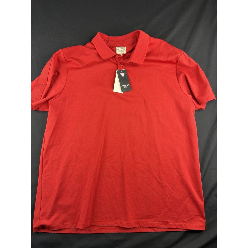 GUESS Men's Slim Fit Paul Pique Logo Tape Polo Shirt Chili Red NWT, XL